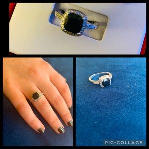 925 Sterling Silver Genuine Black Onyx Ring with Diamond Accent